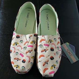 BRAND NEW. Tom’s women size 10, adorable sushi print!